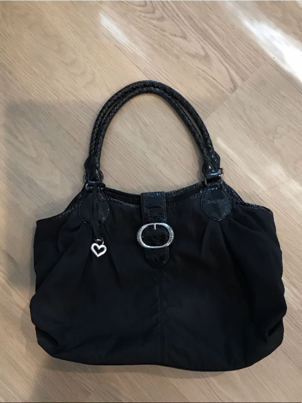 Brighton Women's Black Tote with Braided Handles and Heart Charm